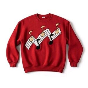 Red Musical Notes Staff Crewneck Sweatshirt 2XL VTG USA 90s Jerzees by Russell